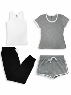 Women Inerzia 4 Piece Bundle Jogger Short Tank Tee Shirt Mix And Match Set In Comfortable Soft Cotton
