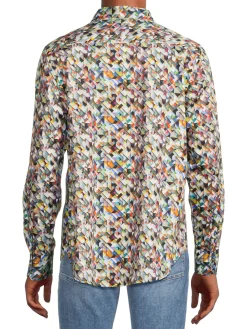 Robert Graham Casual Button-Down Shirts|Alfano Classic Fit Geometric Button Down Shirt White Multi