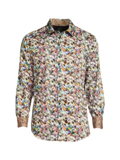 Robert Graham Casual Button-Down Shirts|Alfano Classic Fit Geometric Button Down Shirt White Multi