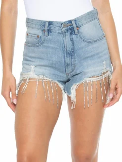 Women Blue Revival All Chained Up High Rise Frayed Denim Shorts