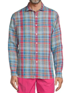 Swims Casual Button-Down Shirts|Amalfi Plaid Linen Sport Shirt Blue Multi