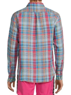 Swims Casual Button-Down Shirts|Amalfi Plaid Linen Sport Shirt Blue Multi