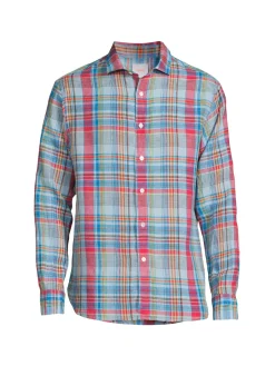 Swims Casual Button-Down Shirts|Amalfi Plaid Linen Sport Shirt Blue Multi