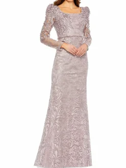 Women Mac Duggal Applique Embroidered Trumpet Gown
