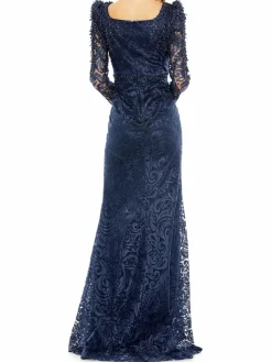 Women Mac Duggal Applique Embroidered Trumpet Gown
