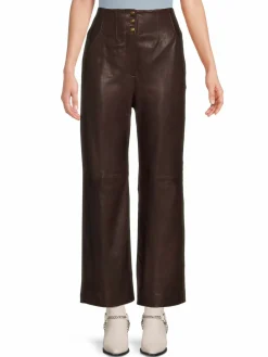 Women Veronica Beard Arcello Leather High Rise Pants