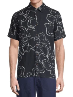 Ted Baker Linen|Arnica Floral-Print Linen Shirt Navy