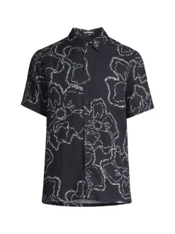 Ted Baker Linen|Arnica Floral-Print Linen Shirt Navy