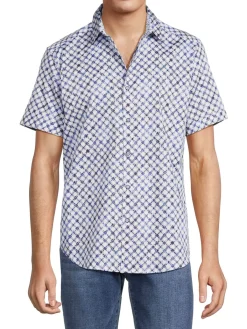Robert Graham Casual Button-Down Shirts|Backman Classic Fit Geometric Sport Shirt Navy