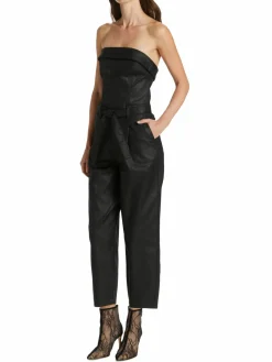 Women 7 For All Mankind Balloon-Leg Coated Denim Jumpsuit
