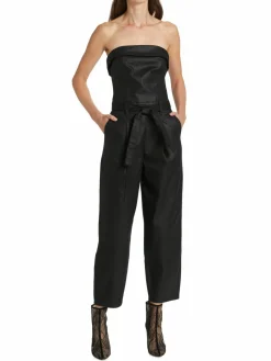 Women 7 For All Mankind Balloon-Leg Coated Denim Jumpsuit