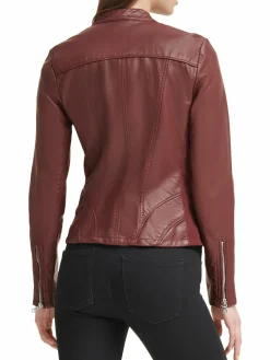 Women Guess Band Collar Faux Leather Jacket