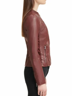 Women Guess Band Collar Faux Leather Jacket