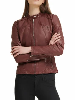 Women Guess Band Collar Faux Leather Jacket