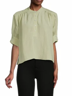 Women 7 For All Mankind Band Collar Linen Blend Top