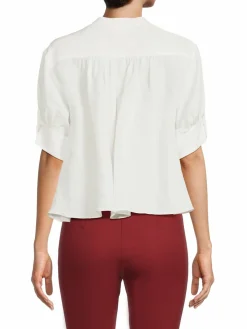 Women 7 For All Mankind Band Collar Linen Blend Top