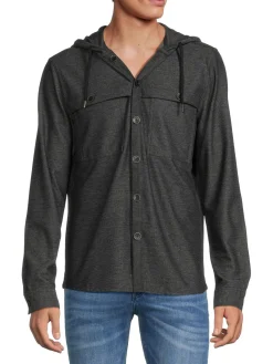 Robert Barakett Linen|Banya Linen Blend Hooded Shirt Jacket Charcoal