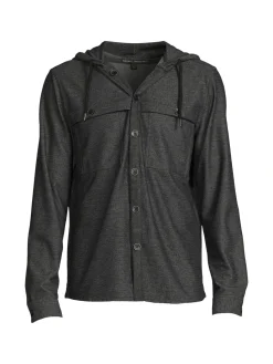 Robert Barakett Linen|Banya Linen Blend Hooded Shirt Jacket Charcoal