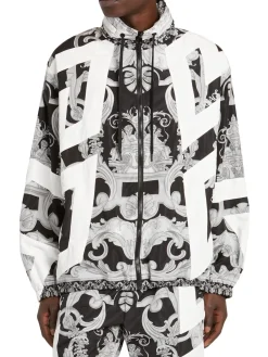Versace Coats & Jackets|Baroque Print Hooded Jacket Black White