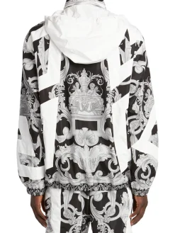 Versace Coats & Jackets|Baroque Print Hooded Jacket Black White