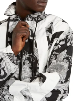 Versace Coats & Jackets|Baroque Print Hooded Jacket Black White