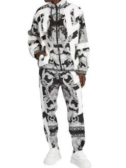 Versace Coats & Jackets|Baroque Print Hooded Jacket Black White