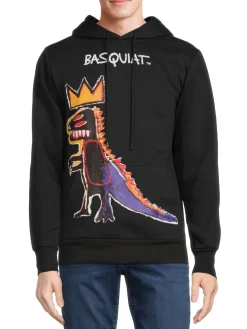 Reason Sweatshirts & Hoodies|Basquiat Graphic Drawstring Hoodie Black
