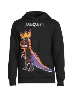 Reason Sweatshirts & Hoodies|Basquiat Graphic Drawstring Hoodie Black