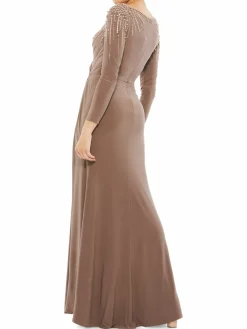 Women Mac Duggal Beaded Faux Wrap Gown