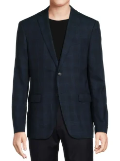 John Varvatos Star U.S.A. Blazers & Sportcoats|Bedford Plaid Wool Blend Sportcoat Blue