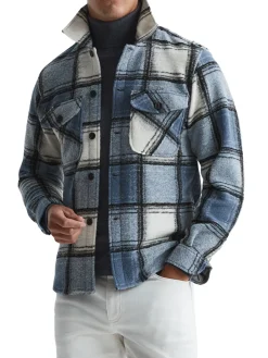 Reiss Coats & Jackets|Belair Checked Wool Blend Shirt Jacket Blue