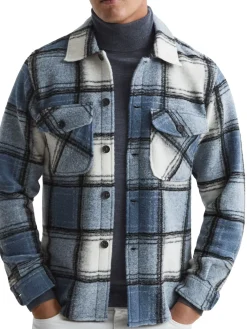 Reiss Coats & Jackets|Belair Checked Wool Blend Shirt Jacket Blue