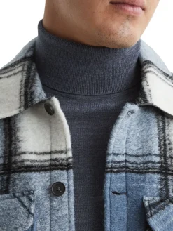 Reiss Coats & Jackets|Belair Checked Wool Blend Shirt Jacket Blue
