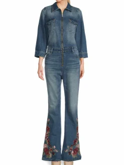 Women Driftwood Belle Floral Denim Flare Jumpsuit