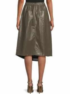 Women Avantlook Belted Faux Leather Midi Skirt