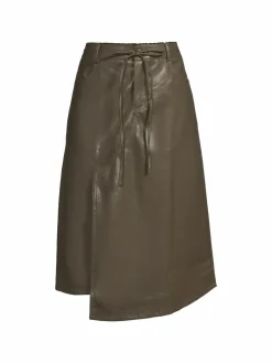 Women Avantlook Belted Faux Leather Midi Skirt