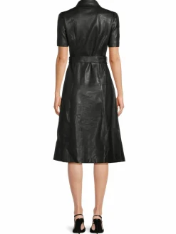 Women Tahari Belted Faux Leather Midi Shirtdress