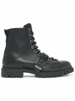 Karl Lagerfeld Paris Belted Leather Hiker Boots