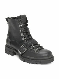 Karl Lagerfeld Paris Belted Leather Hiker Boots