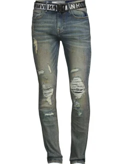 HVMAN Jeans|Belted Super Skinny Jeans Alloy Blue