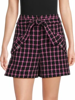 Women Maje Belted Wool Blend Plaid Shorts