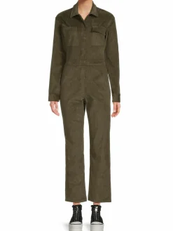 Women Rivet Utility Bigwig Stretch-Cotton Corduroy Jumpsuit