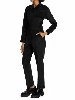 Women Rivet Utility Bigwig Stretch-Cotton Corduroy Jumpsuit