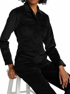 Women Rivet Utility Bigwig Stretch-Cotton Corduroy Jumpsuit