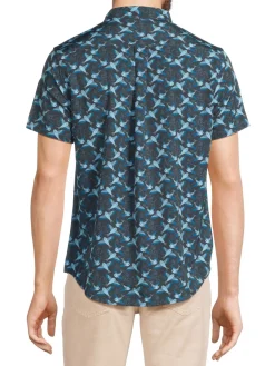 Heritage Report Collection Casual Button-Down Shirts|Bird Print Sport Shirt Blue