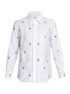 Thom Browne Casual Button-Down Shirts|Birds & Bees Button Down Shirt White