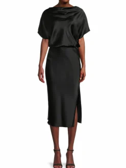 Women Renee C. Boat Neck Satin Midi Dress