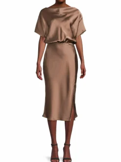 Women Renee C. Boat Neck Satin Midi Dress