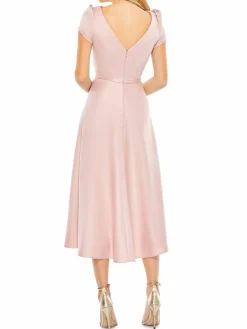 Women Mac Duggal Boatneck Satin Midi Dress