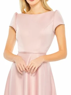 Women Mac Duggal Boatneck Satin Midi Dress